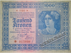 Банкнота Австрия 1000 (тысяча) крон 1922 год. Pick 78.1. UNC
