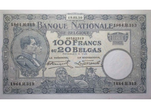 Банкнота Бельгия 100 (сто) франков 1930 год. Pick 102. UNC