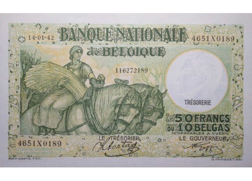 Банкнота Бельгия 50 (пятьдесят) франков 1942 год. Pick 106.3. UNC
