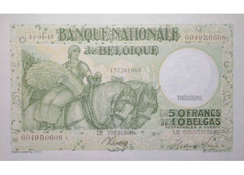 Банкнота Бельгия 50 (пятьдесят) франков 1945 год. Pick 106.4. UNC