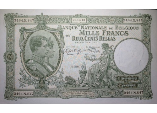Банкнота Бельгия 1000 (тысяча) франков 1943 год. Pick 110. UNC