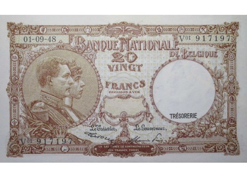 Банкнота Бельгия 20 (двадцать) франков 1948 год. Pick 116. UNC