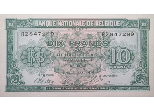 Банкнота Бельгия 10 (десять) франков 1943 год. Pick 122. UNC