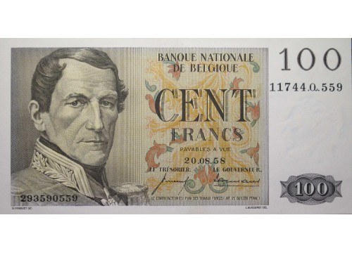 Банкнота Бельгия 100 (сто) франков 1958 год. Pick 129c. UNC