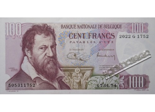 Бельгия 100 (сто) франков 1974 год. Pick 134b2. UNC