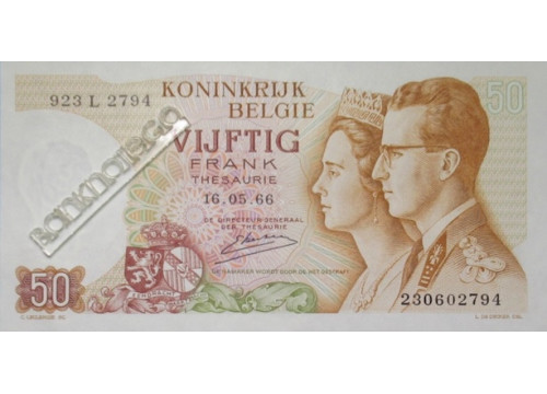 Банкнота Бельгия 50 (пятьдесят) франков 1966 год. Pick 139.3. UNC