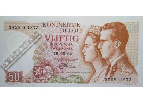 Банкнота Бельгия 50 (пятьдесят) франков 1966 год. Pick 139.4. UNC