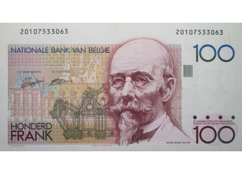 Банкнота Бельгия 100 (сто) франков 1982-1994 год. Pick 142a6. UNC