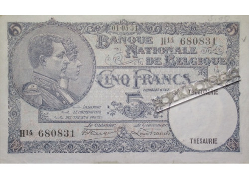 Банкнота Бельгия 5 (пять) франков 1931 год. Pick 97b7. XF