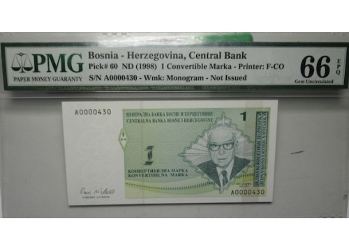 Банкнота Боcния и Герцеговина 1 (одна) марка 1998 год. Pick 60. UNC
