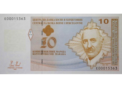 Банкнота Босния и Герцеговина 10 (десять) марок 2008 год. Pick 73a. UNC