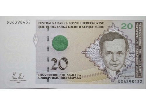 Банкнота Босния и Герцеговина 20 (двадцать) марок 2008 год. Pick 74a. UNC