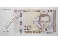 Банкнота Боcния и Герцеговина 20 (двадцать) марок 2019 год. Pick 82. UNC