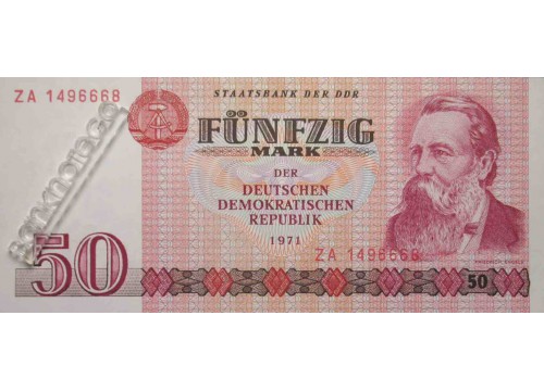 Банкнота ГДР 50 (пятьдесят) марок 1971 год. Серия ZA. Pick 30r. UNC