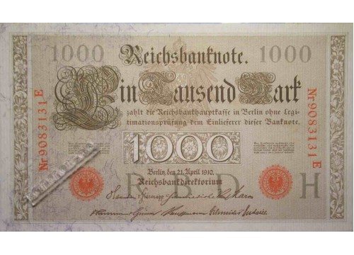 Банкнота Германия 1000 (тысяча) марок 1910 год. Pick 44b.2. UNC