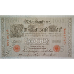 Банкнота Германия 1000 (тысяча) марок 1910 год. Pick 44b2. UNC