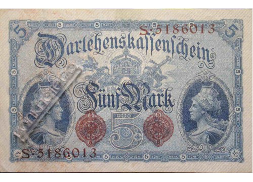 Банкнота Германия 5 (пять) марок 1914 год. Pick 47b. VF