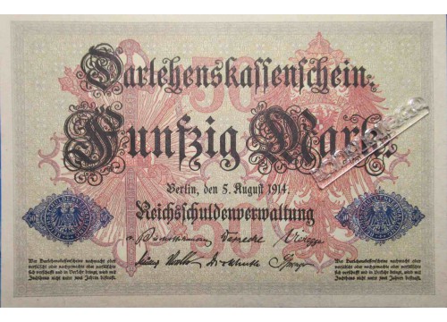 Банкнота Германия 50 (пятьдесят) марок 1914 год. Pick 49b. UNC
