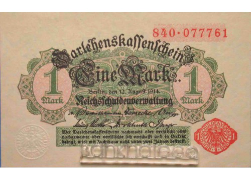 Банкнота Германия 1 (одна) марка 1914 год. Pick 50. UNC