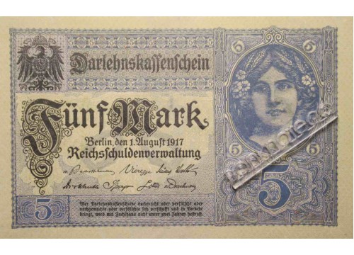 Банкнота Германия 5 (пять) марок 1917 год. Pick 56b. UNC