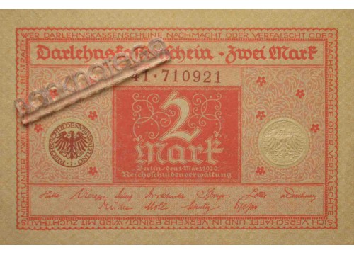 Банкнота Германия 2 (две) марки 1920 год. Pick 59. UNC