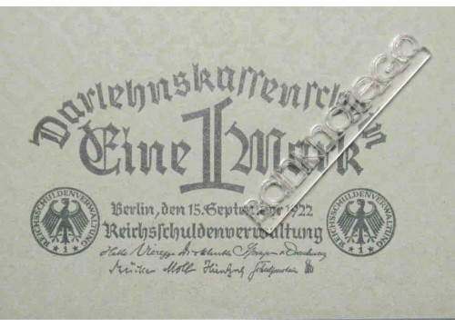 Банкнота Германия 1 (одна) марка 1922 год. Pick 61a. UNC