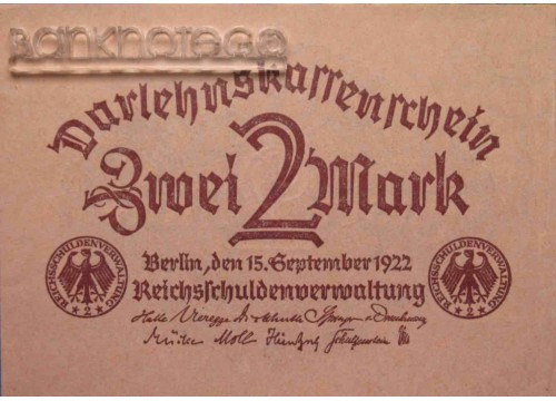Банкнота Германия 2 (две) марки 1922 год. Pick 62. UNC