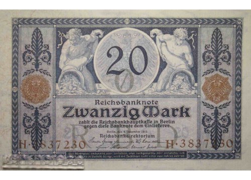 Банкнота Германия 20 (двадцать) марок 1963 год. Pick 63. UNC