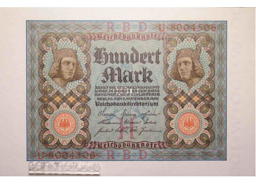 Банкнота Германия 100 (сто) марок 1920 год. Pick 69a. UNC
