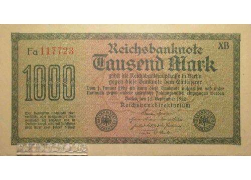 Банкнота Германия 1000 (тысяча) марок 1922 год. Pick 76b. VF
