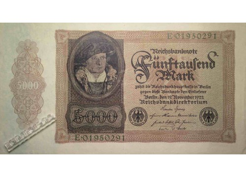Банкнота Германия 5000 (пять тысяч) марок 1922 год. Pick 78. VF