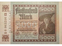 Банкнота Германия 5000 (пять тысяч) марок 1922 год. Pick 81b2. UNC