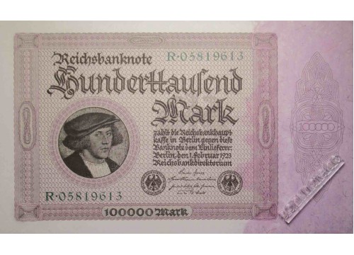 Банкнота Германия 100000 (сто тысяч) марок 1923 год. Pick 83a. UNC