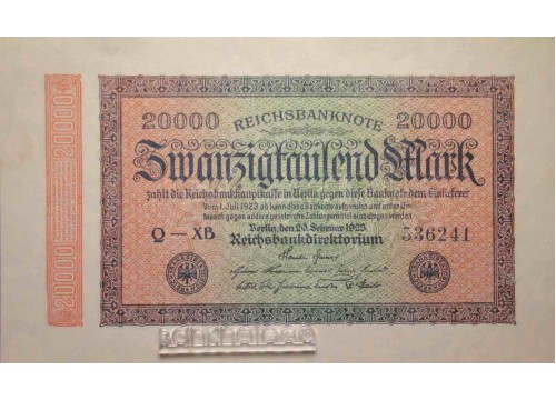 Банкнота Германия 20000 (двадцать тысяч) марок 1923 год. Pick 85a. UNC
