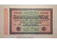 Банкнота Германия 20000 (двадцать тысяч) марок 1923 год. Pick 85b. UNC