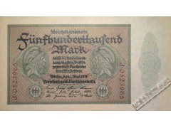 Банкнота Германия 500000 (пятьсот тысяч) марок 1923 год. Pick 88a. UNC