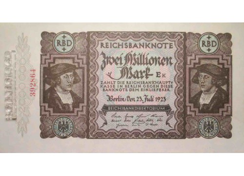 Банкнота Германия 2000000 (два миллиона) марок 1923 год. Pick 89a. UNC