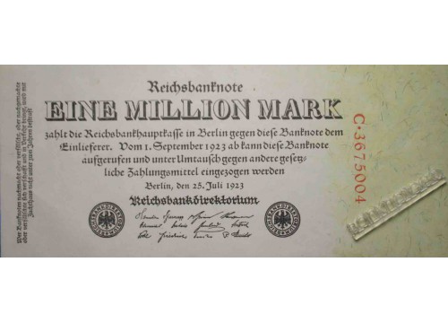Банкнота Германия 1000000 (миллион) марок 1923 год. Pick 94. UNC