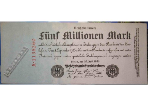 Банкнота Германия 5000000 (пять миллионов) марок 1923 год. Pick 95. UNC