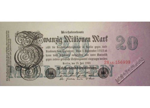Банкнота Германия 20000000 (двадцать миллионов) марок 1923 год. Pick 97b. UNC