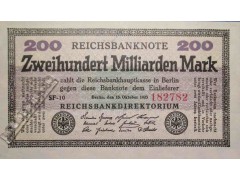 Банкнота Германия 200000000000 (двести миллиардов) марок 1923 год. Pick 121a. VF