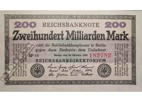 Банкнота Германия 200000000000 (двести миллиардов) марок 1923 год. Pick 121a. VF