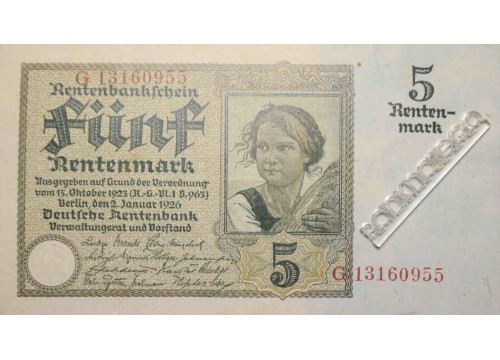 Банкнота Германия 5 (пять) марок 1926 год. Pick 169.2. AUNC