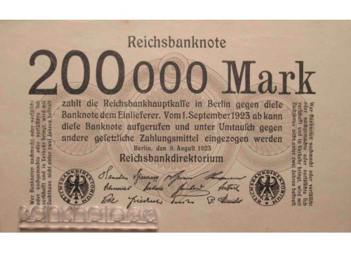 Банкнота Германия 200000 (двести тысяч) марок 1923 год. Pick 100.2. UNC