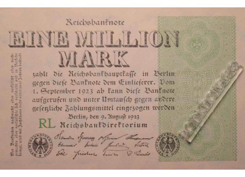 Банкнота Германия 1000000 (миллион) марок 1923 год. Pick 102a. UNC