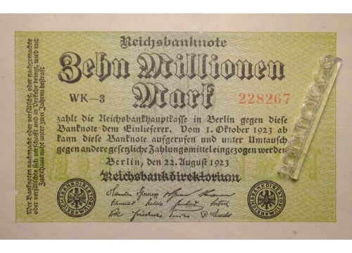 Банкнота Германия 10000000 (десять миллионов) марок 1923 год. Pick 106a. UNC