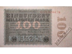 Банкнота Германия 100000000 (сто миллионов) марок 1923 год. Pick 107a2. UNC