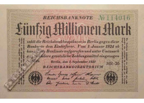 Банкнота Германия 50000000 (пятьдесят миллионов) марок 1923 год. Pick 109b. UNC