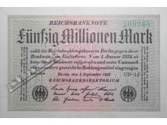 Банкнота Германия 50000000 (пятьдесят миллионов) марок 1923 год. Pick 109f. UNC