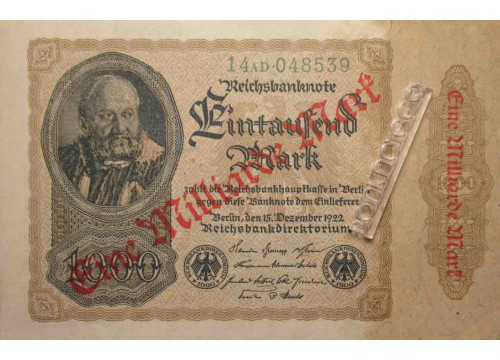 Банкнота Германия 1000000000 (один миллиард) марок 1923 год. Pick 113a2. UNC
